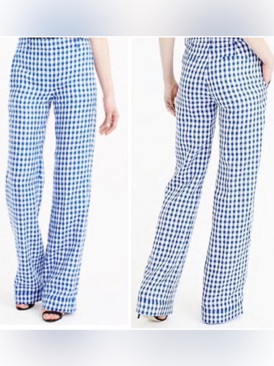 J. Crew Pants - J. Crew Blue And White Linen Gingham Pants Trousers Slacks Size 00